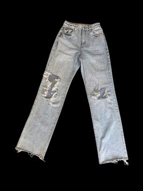 Garage Light Blue Distressed Straight Leg Jeans